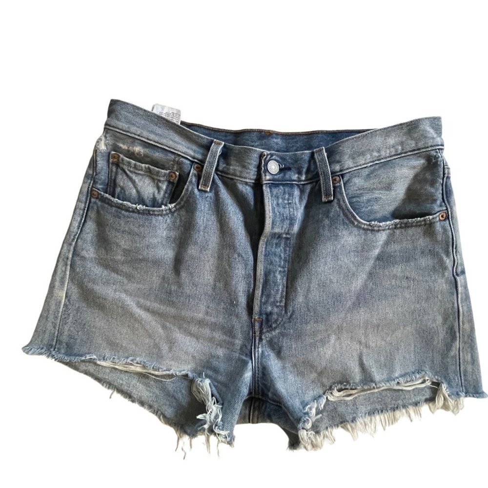 Levi’s 501 button fly cut offs medium wash size 31 red tab jean shorts